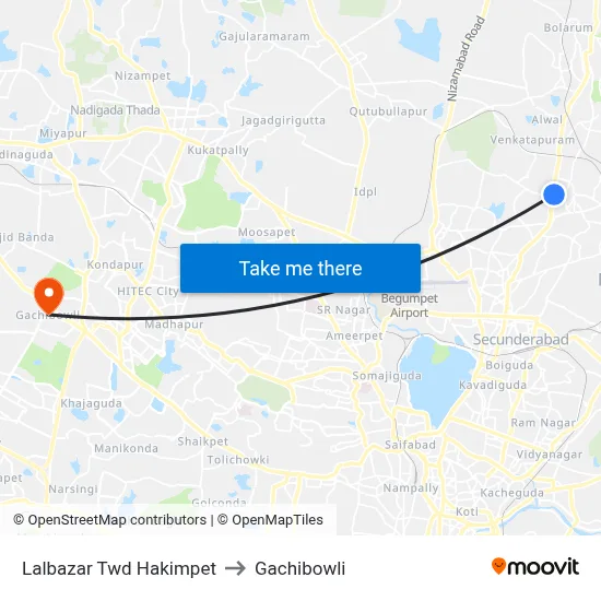 Lalbazar Twd Hakimpet to Gachibowli map