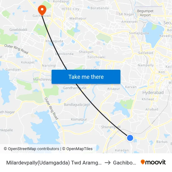 Milardevpally(Udamgadda) Twd Aramgarh to Gachibowli map