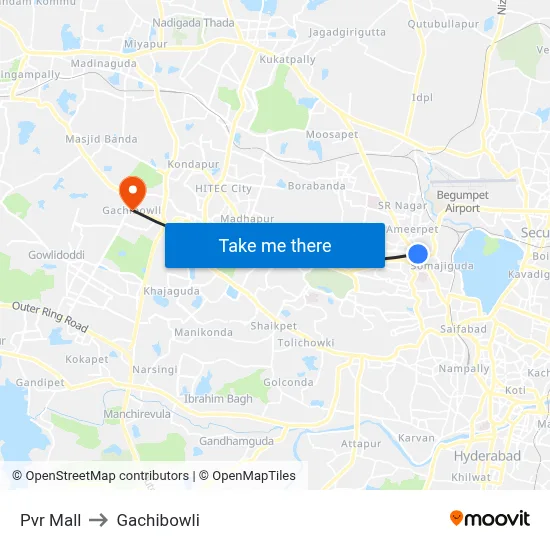 Pvr Mall to Gachibowli map