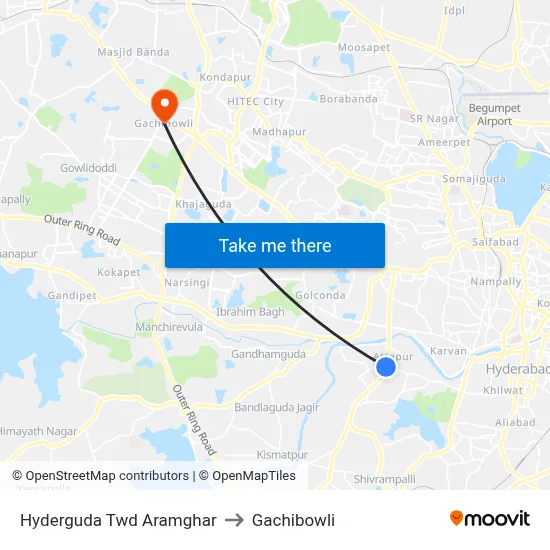 Hyderguda Twd Aramghar to Gachibowli map