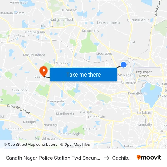 Sanath Nagar Police Station Twd Secunderabad to Gachibowli map