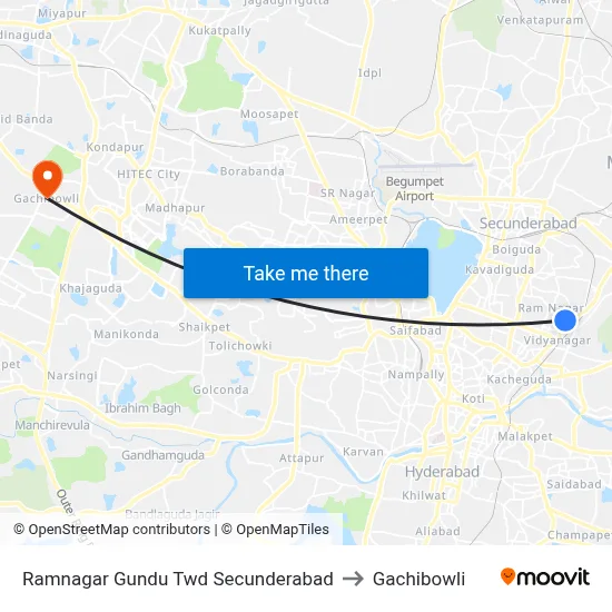 Ramnagar Gundu Twd Secunderabad to Gachibowli map