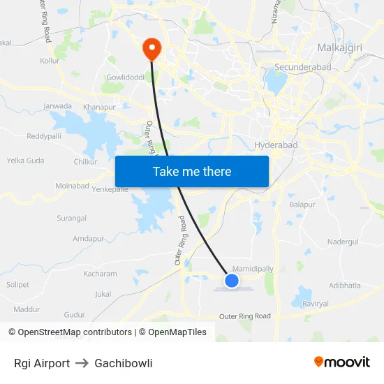 Rgi Airport to Gachibowli map