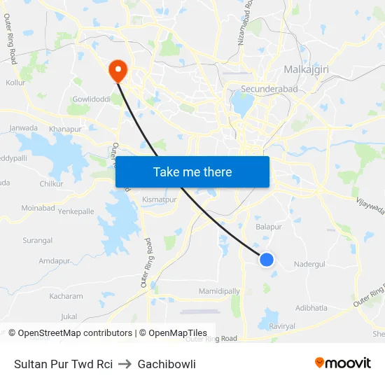 Sultan Pur Twd Rci to Gachibowli map
