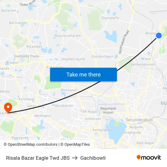 Risala Bazar Eagle Twd JBS to Gachibowli map