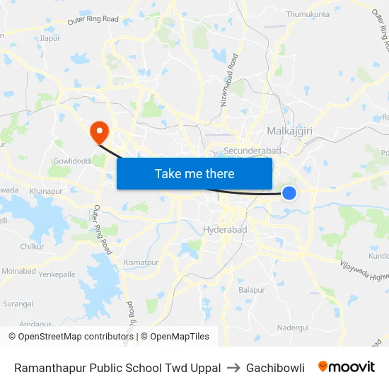 Ramanthapur  Public School Twd Uppal to Gachibowli map