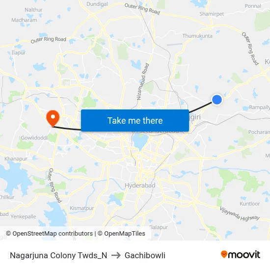 Nagarjuna Colony Twds_N to Gachibowli map