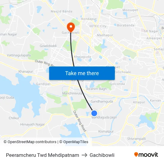 Peeramcheru Twd Mehdipatnam to Gachibowli map