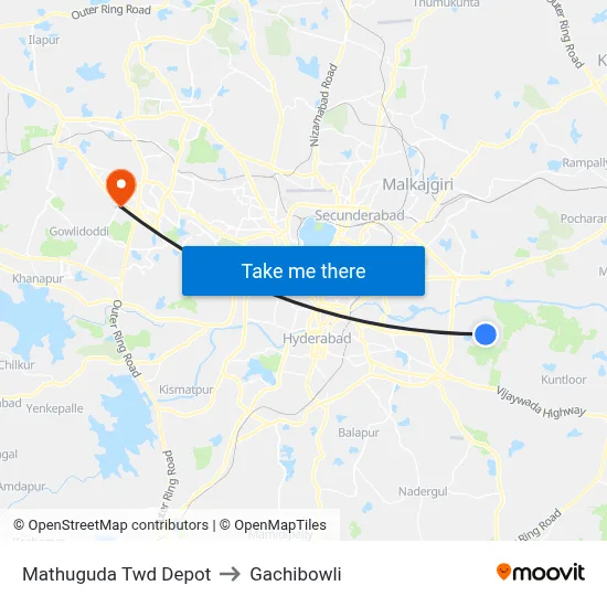 Mathuguda Twd Depot to Gachibowli map