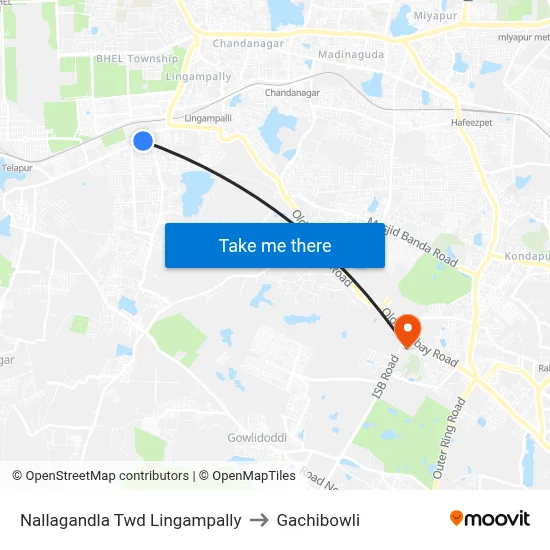 Nallagandla Twd Lingampally to Gachibowli map