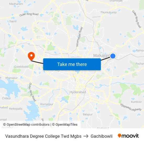 Vasundhara Degree College Twd Mgbs to Gachibowli map