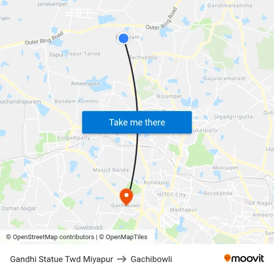 Gandhi Statue Twd Miyapur to Gachibowli map