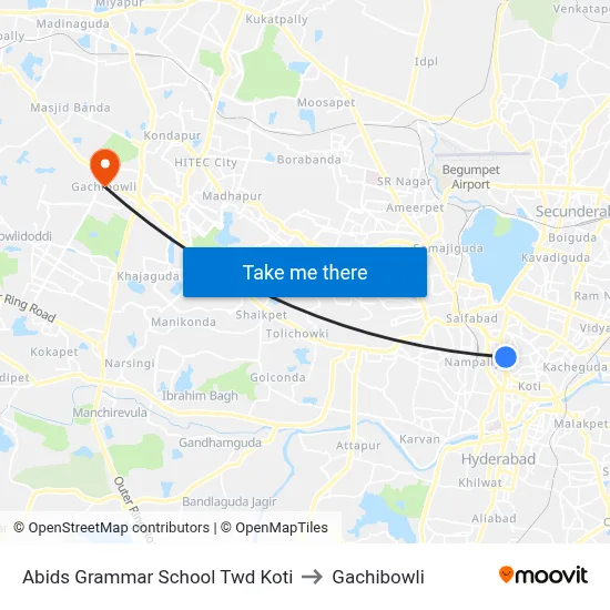 Abids Grammar School Twd Koti to Gachibowli map