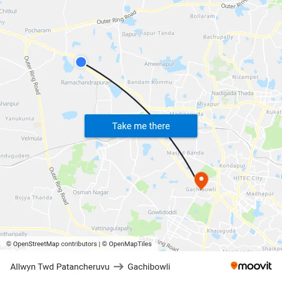 Allwyn Twd Patancheruvu to Gachibowli map