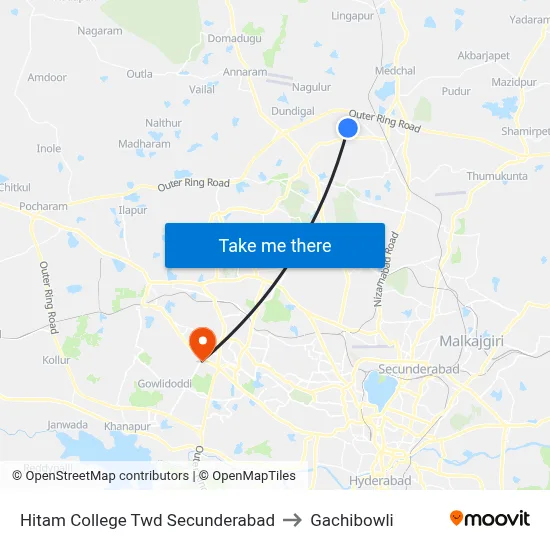 Hitam College Twd Secunderabad to Gachibowli map