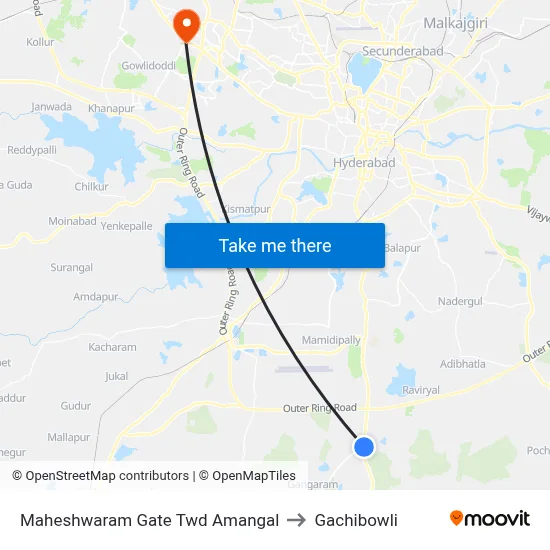 Maheshwaram Gate Twd Amangal to Gachibowli map