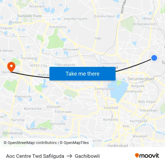 Aoc Centre Twd Safilguda to Gachibowli map