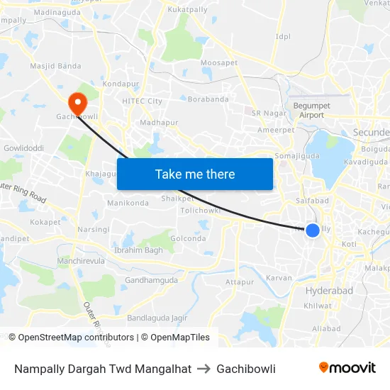 Nampally Dargah Twd Mangalhat to Gachibowli map