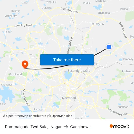 Dammaiguda Twd Balaji Nagar to Gachibowli map