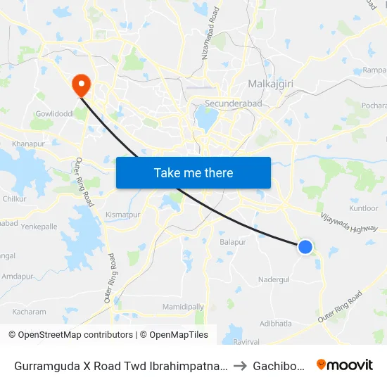 Gurramguda X Road Twd Ibrahimpatnam to Gachibowli map