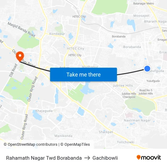 Rahamath Nagar Twd Borabanda to Gachibowli map