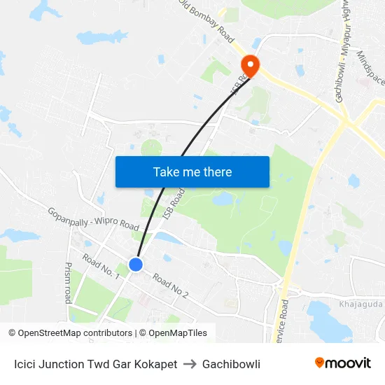 Icici Junction Twd Gar Kokapet to Gachibowli map