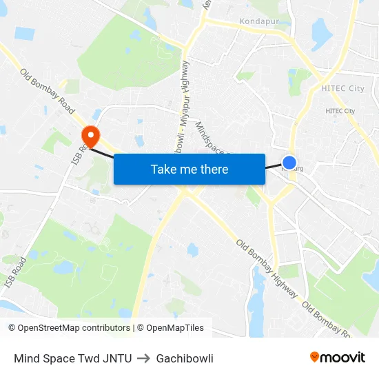 Mind Space Twd JNTU to Gachibowli map