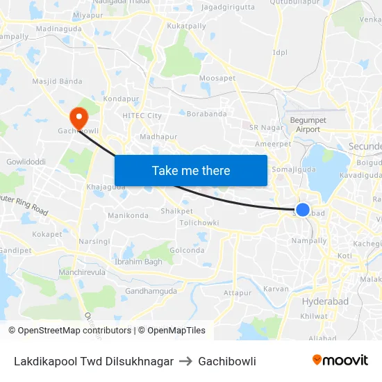 Lakdikapool Twd Dilsukhnagar to Gachibowli map
