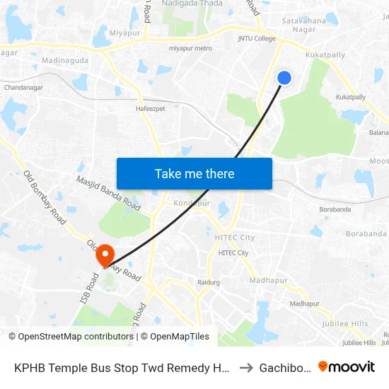 KPHB Temple Bus Stop Twd Remedy Hospital to Gachibowli map