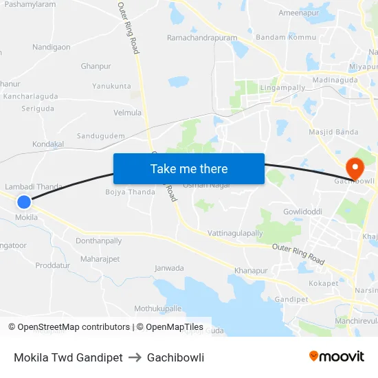 Mokila Twd Gandipet to Gachibowli map