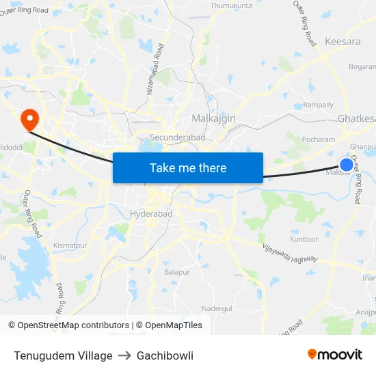 Tenugudem Village to Gachibowli map