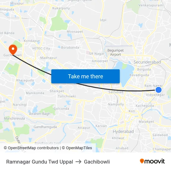 Ramnagar Gundu Twd Uppal to Gachibowli map