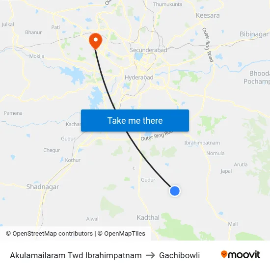 Akulamailaram Twd Ibrahimpatnam to Gachibowli map
