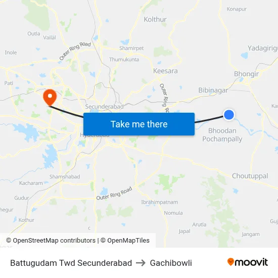 Battugudam Twd Secunderabad to Gachibowli map