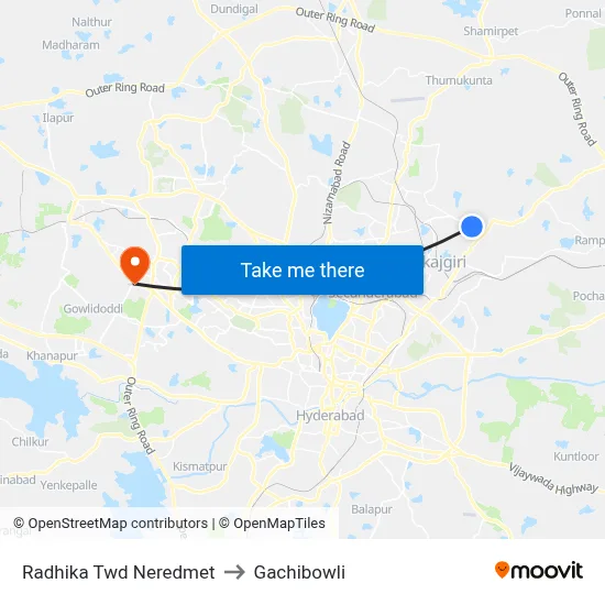 Radhika Twd Neredmet to Gachibowli map