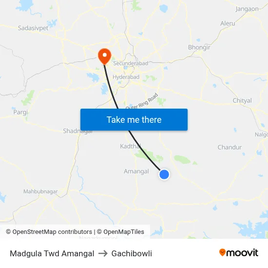 Madgula Twd Amangal to Gachibowli map