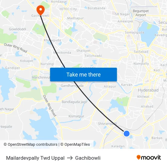 Mailardevpally Twd Uppal to Gachibowli map