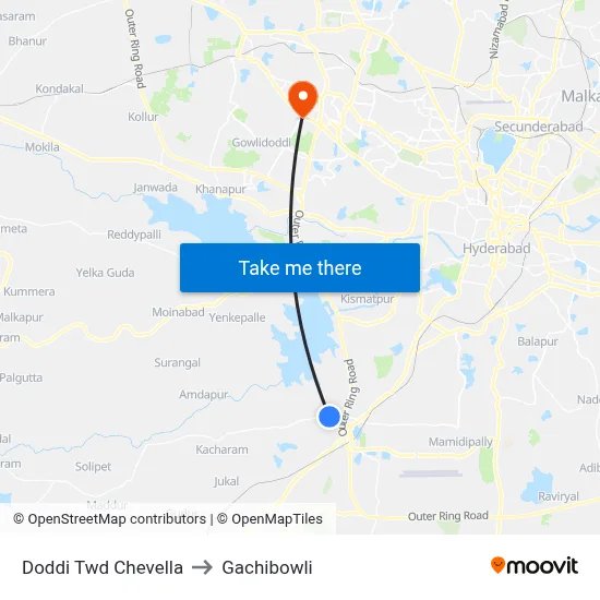 Doddi Twd Chevella to Gachibowli map