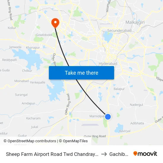 Sheep Farm Airport Road Twd Chandrayangutta to Gachibowli map