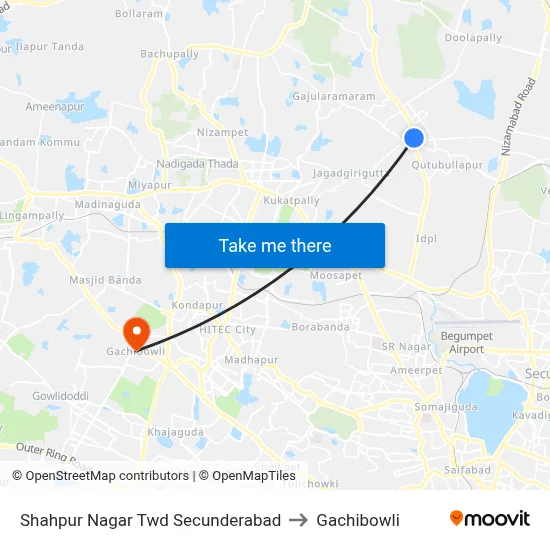 Shahpur Nagar Twd Secunderabad to Gachibowli map