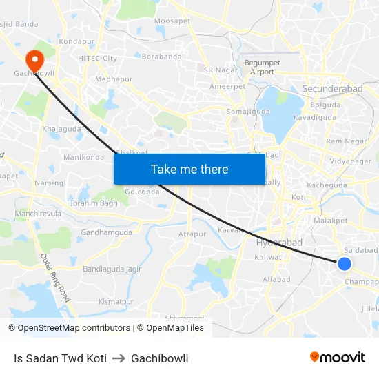 Is Sadan Twd Koti to Gachibowli map