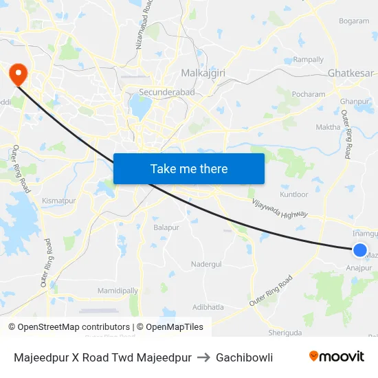 Majeedpur X Road Twd Majeedpur to Gachibowli map
