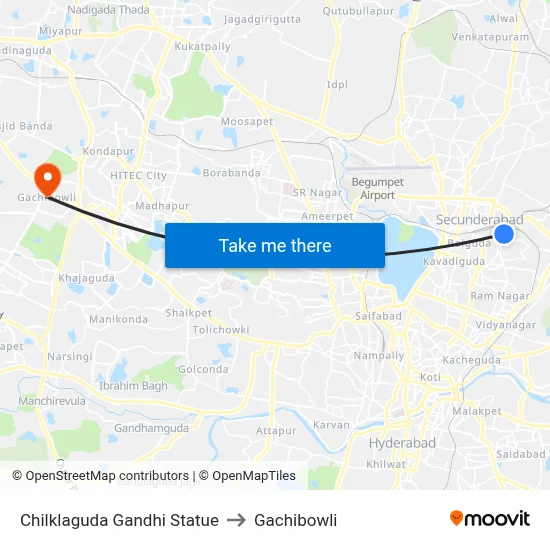 Chilklaguda  Gandhi Statue to Gachibowli map