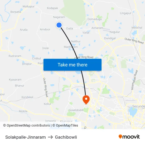 Solakpalle-Jinnaram to Gachibowli map