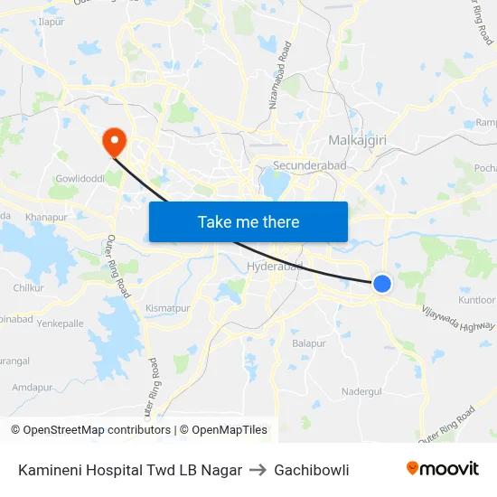 Kamineni Hospital Twd LB Nagar to Gachibowli map