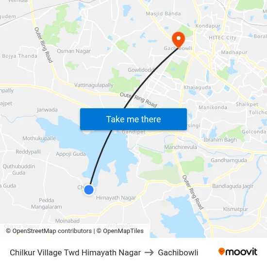 Chilkur Village Twd Himayath Nagar to Gachibowli map