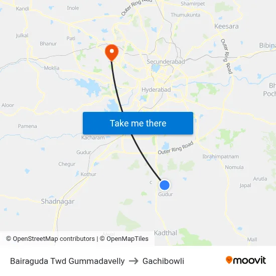 Bairaguda Twd Gummadavelly to Gachibowli map