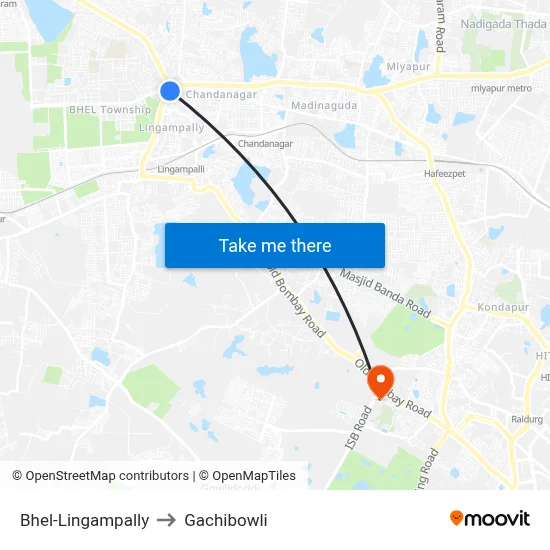 Bhel-Lingampally to Gachibowli map