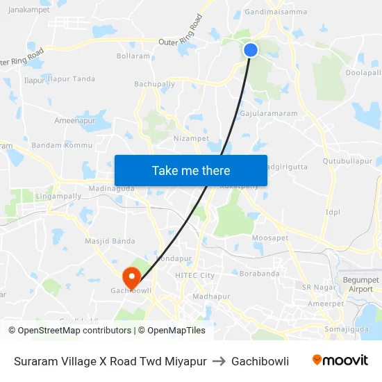 Suraram Village X Road Twd Miyapur to Gachibowli map