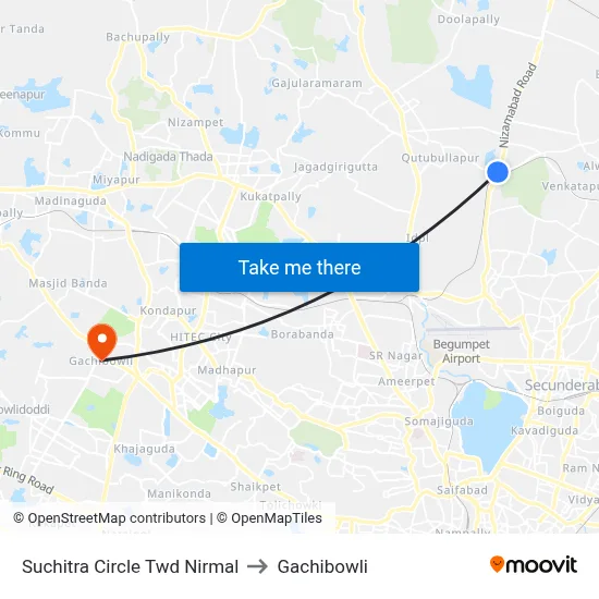 Suchitra Circle Twd Nirmal to Gachibowli map